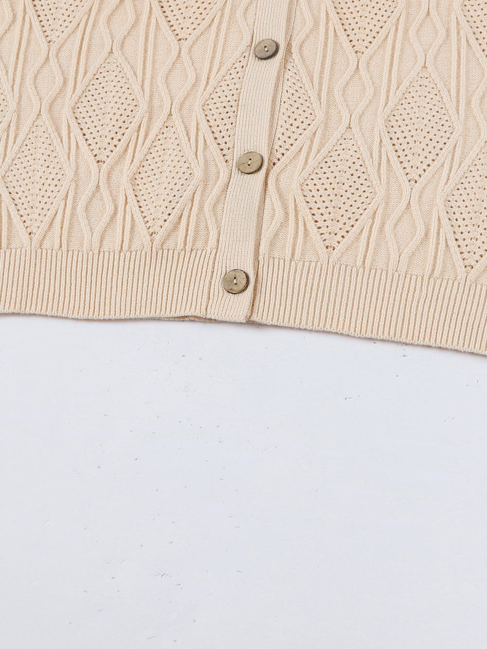 Elegant Apricot V-Neck Oversized Knit Cardigan with Button Detail