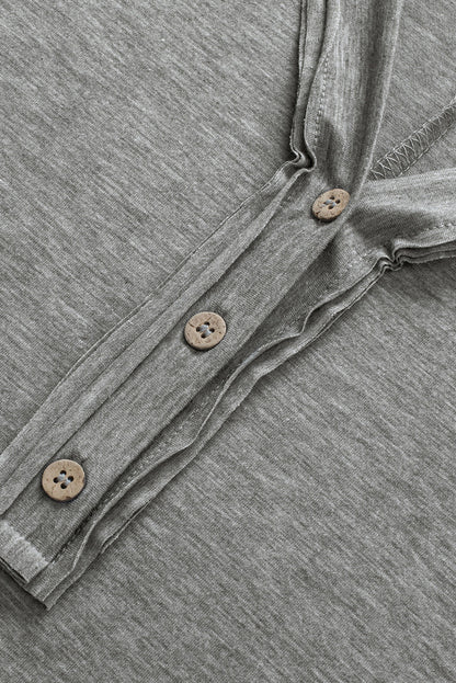 Chic Gray V Neck Batwing Sleeve Plus Size Top