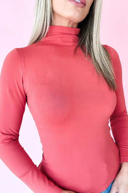 Coral Slim Fit High Neck Long Sleeve Basic Top