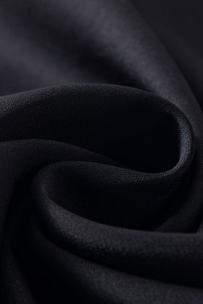 Elegant Black Floral Embroidered Flounce Sleeve Blouse with Split V-Neck