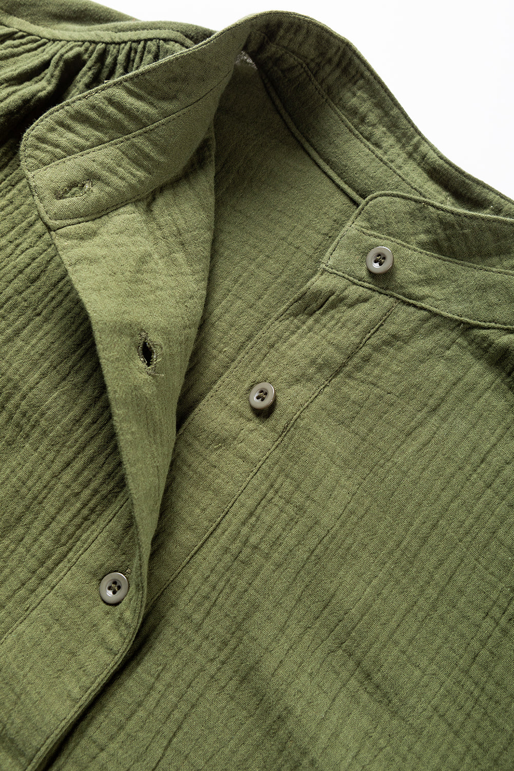 Green Crinkle Textured Button Front Jungle Shirt