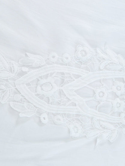 White Crochet Pom Pom Trim Beach Tunic Shift Dress