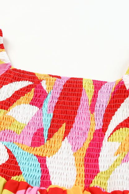 Comfortable Floral Print And Pockets Loose Fit Sleeveless Mini Dress - A-Line - Jewel