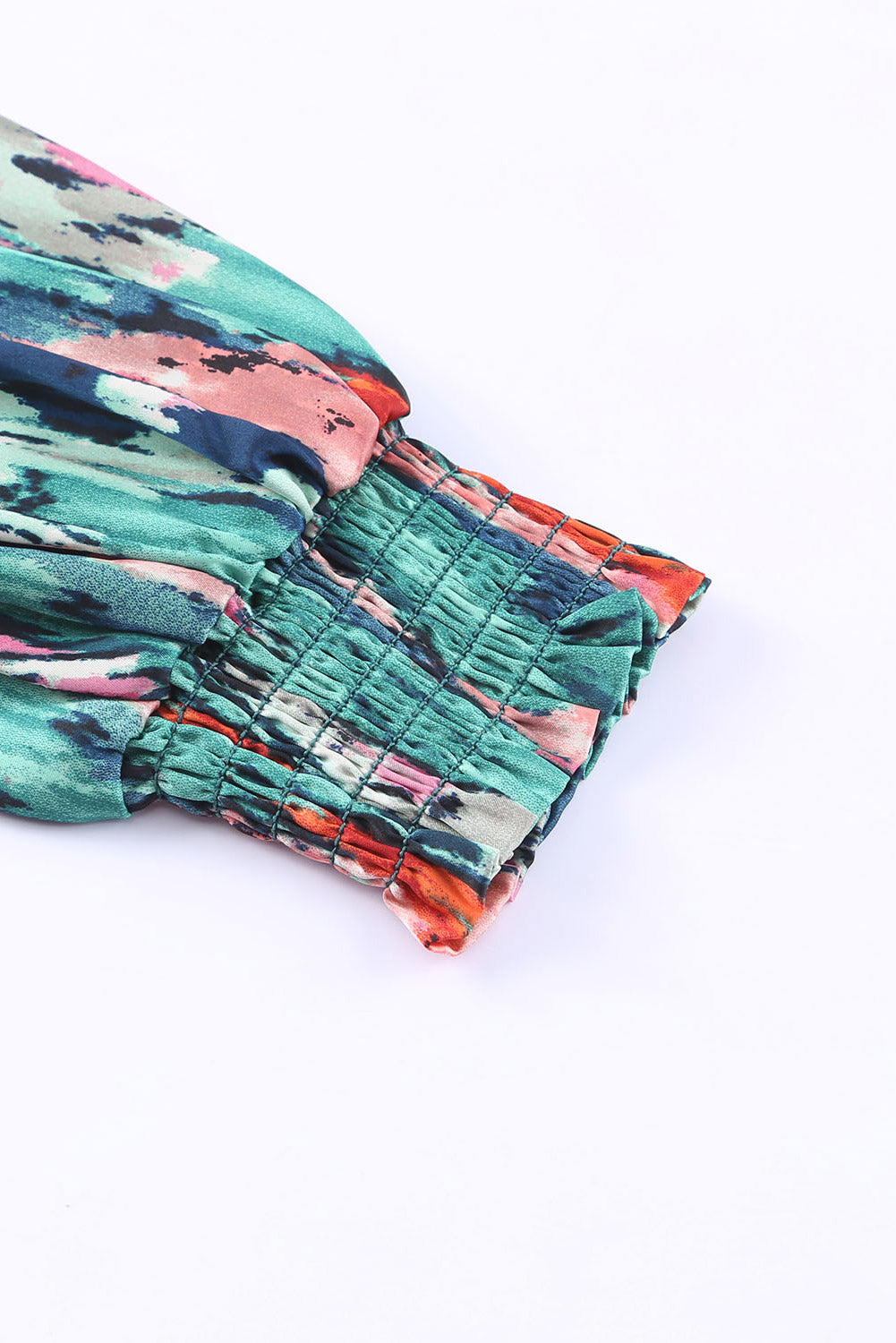 Green Abstract Print V Neck Long Sleeve Blouse for Women