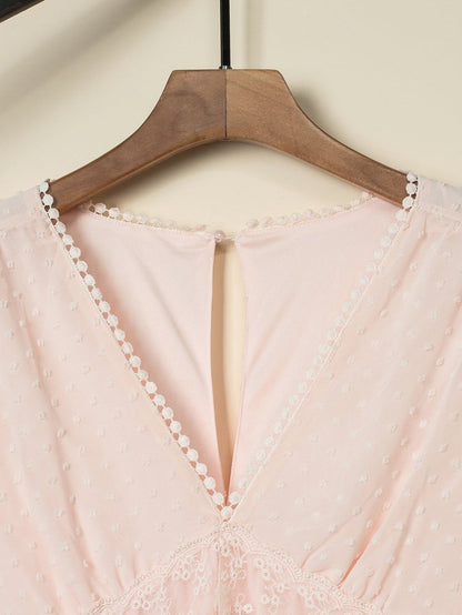 Solid Color V Neck Tie Half Sleeve Casual Dress