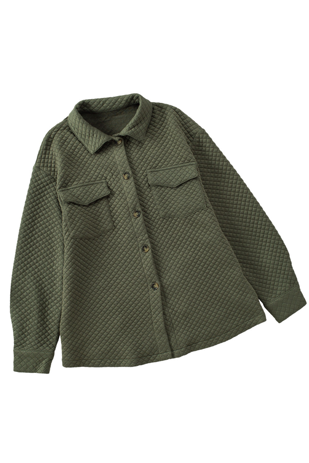 Green Vintage Quilted Flap Pocket Button Shirt Jacket