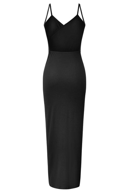 Elegant Black Wrap Style Beach Cover-Up with Spaghetti Straps