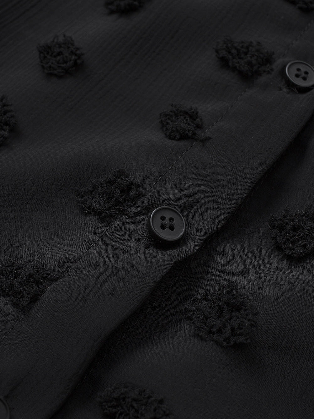 Elegant Black Polka Dot Fuzzy Button-Up Blouse