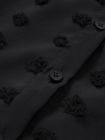 Elegant Black Polka Dot Fuzzy Button-Up Blouse