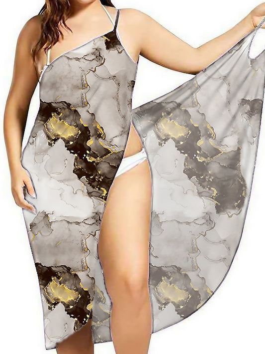 Women's Dress - Swimwear Cover Up Beach Dress Normal Swimsuit Printing for Big Busts Leopard Floral Black White Pink Blue Sky Blue Bathing Suits New Vacation Fashion