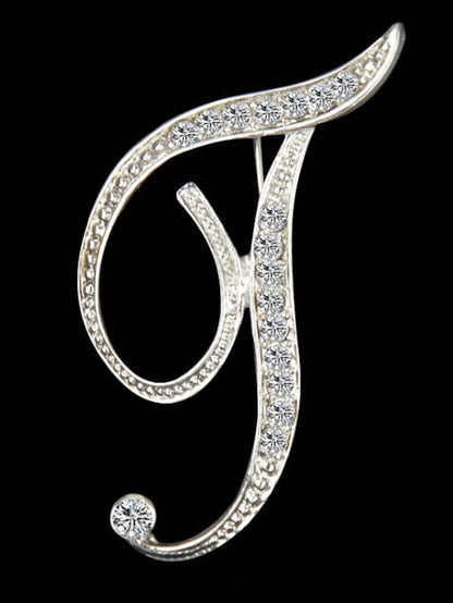 letter brooch pins initial rhinestone brooch for women crafts silvery m - LuckyFash™