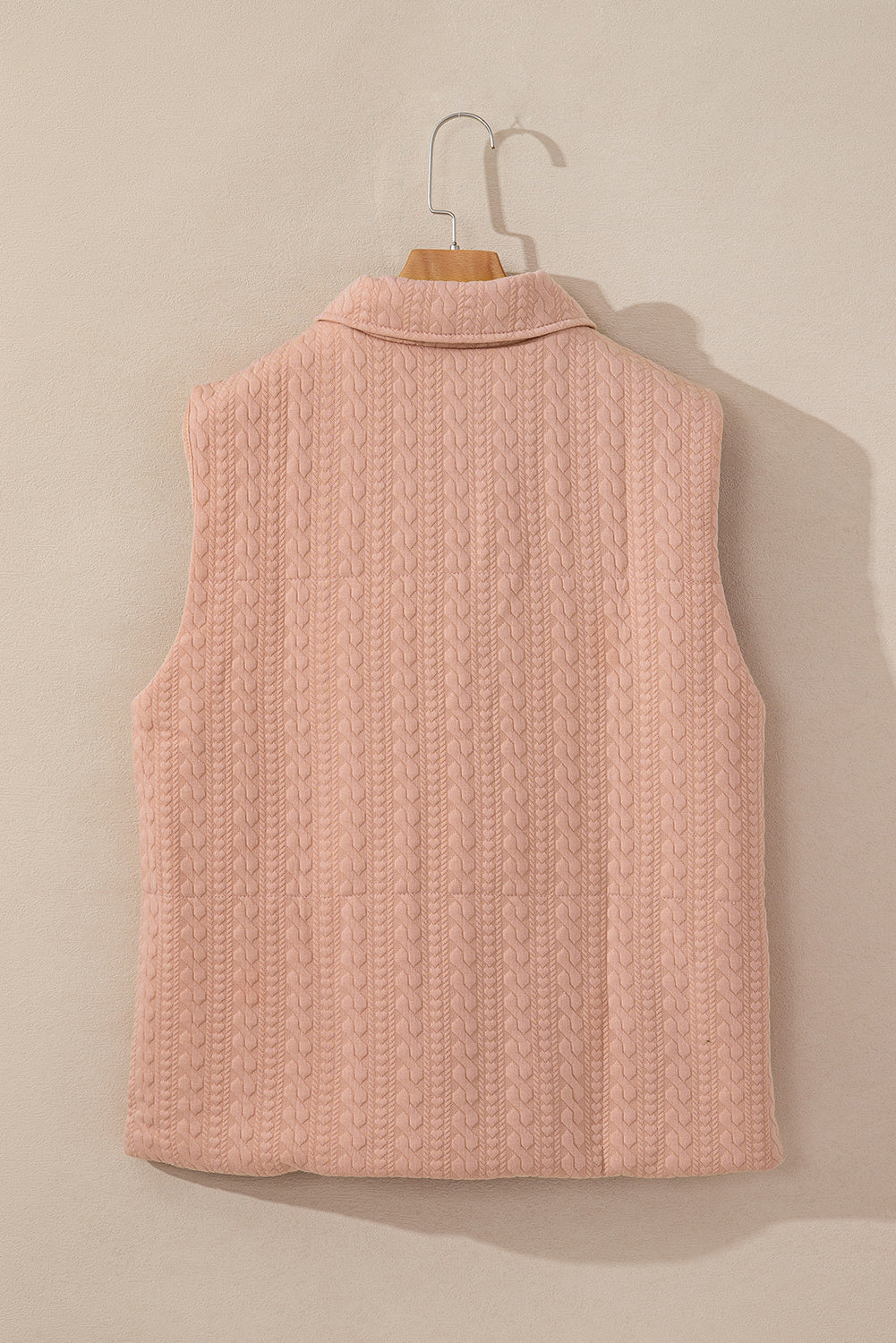 Pale Chestnut Cable Textured Zip Up Vest Jacket