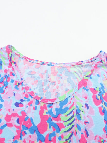 Floral Sky Blue Lounge Set with Coordinating Drawstring Shorts