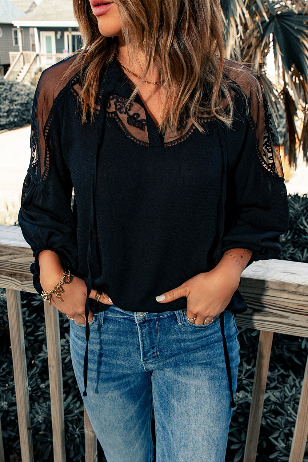 Black Formal Invitation Lace Blouse