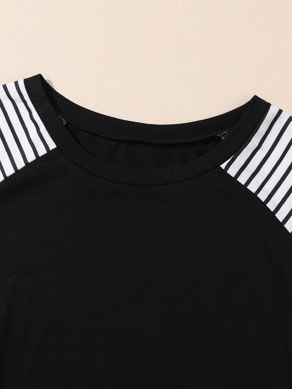 Black Plus Size Striped Leopard Patch Sleeve Ruffle Tiered Dress