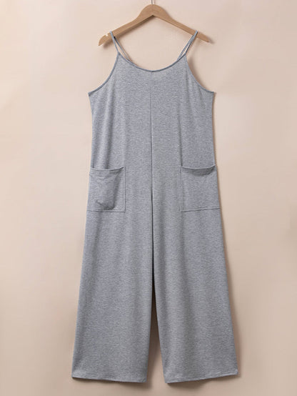 Gray Plus Size Solid Color Spaghetti Straps Wide Leg Jumpsuit