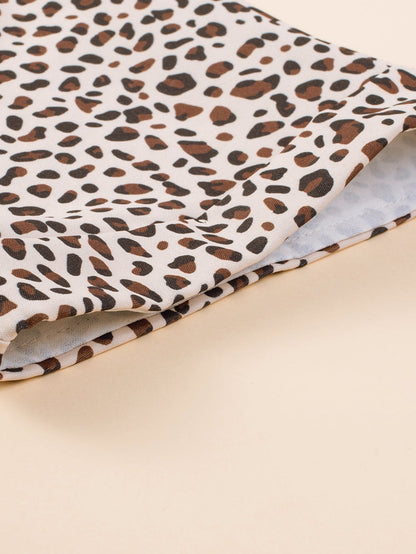 Leopard Print Khaki Plus Size Open Front Cardigan with Half Sleeves