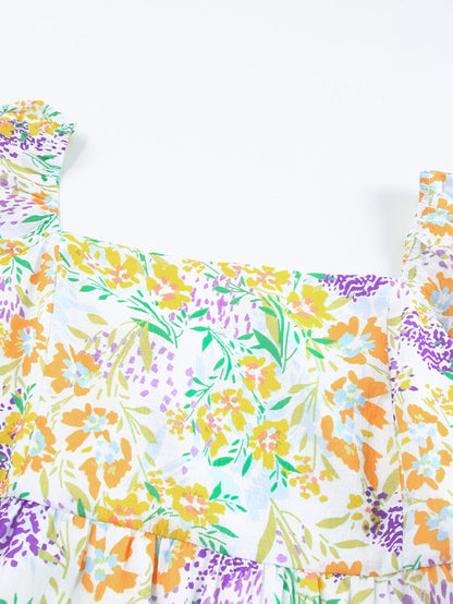 Floral Print Ruffle Sleeve Plus Size Mini Dress