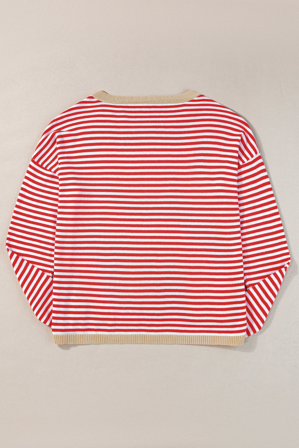 Fiery Red Striped Contrast Trimmed Drop Shoulder Sweater