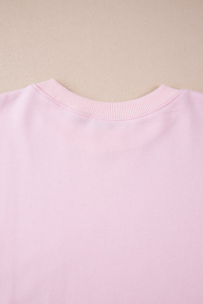 Light Pink Color Block Batwing Sleeve Loose Fit Sweatshirt