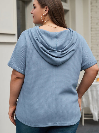 Ashleigh Blue Plus Size Waffle Knit Short Sleeve Drawstring Hoodie