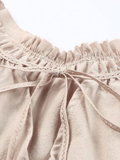 Khaki V-Neck Ruffle Tier Tank Top