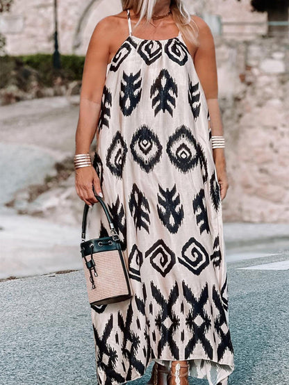 Cowgirl Chic Black Aztec Western Print Halter Maxi Dress