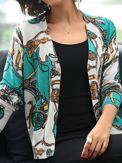 Women's Cardigan Sweater V Neck Ribbed Knit Polyester Button Print Fall Winter Outdoor Daily Holiday Stylish Casual Soft Long Sleeve Animal Floral Rose black Chain black Rose navy blue S M L