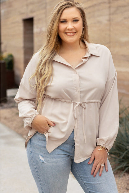 Romantic Khaki Shift Style Plus Size Tunic Blouse