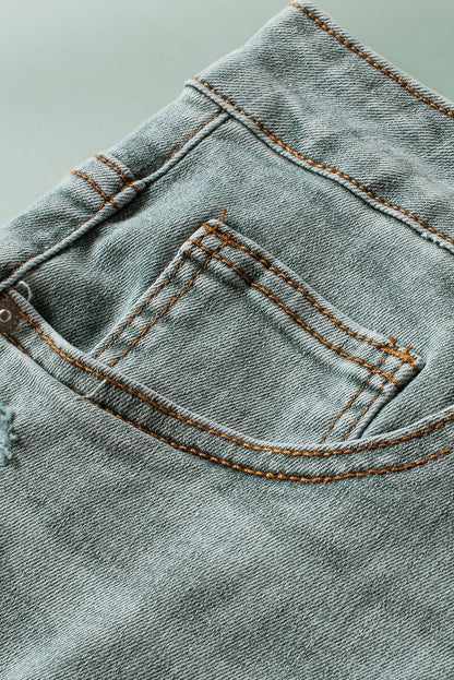 Light Blue Plus Size Distressed Rolled Hem Denim Shorts