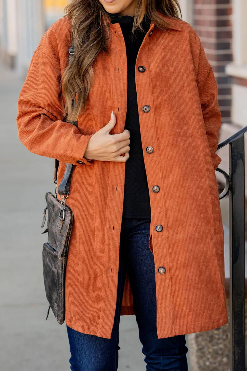 Gold Flame Corduroy Side Slit Oversize Shacket