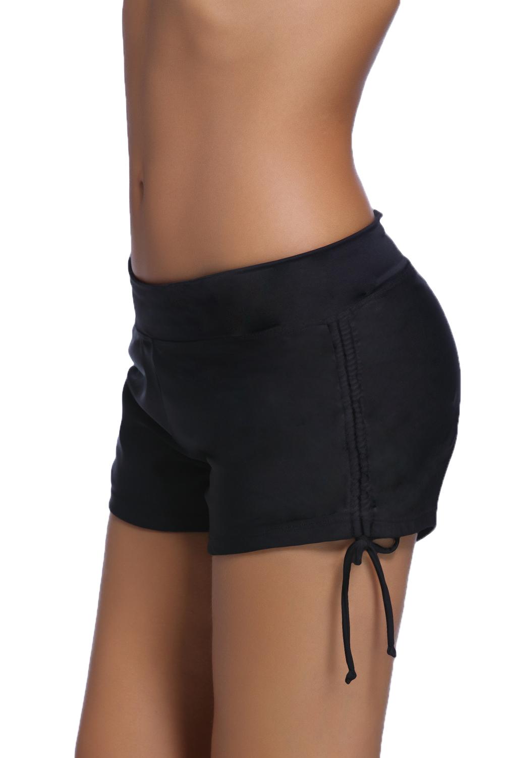 Fashionable Black Ruched Side Swim Shorts
