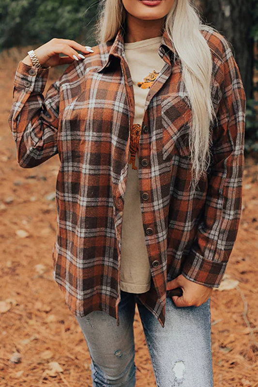 Brown Plaid Chest Pocket Western Casual Shirt