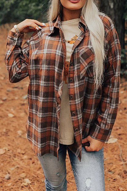 Brown Plaid Chest Pocket Western Casual Shirt