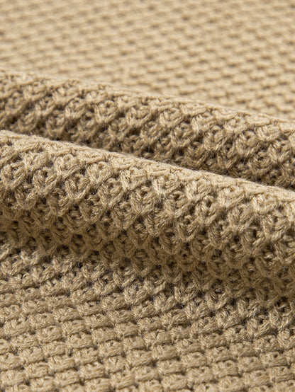 Elegant Pale Khaki Turtleneck Textured Short Sleeve Jumper