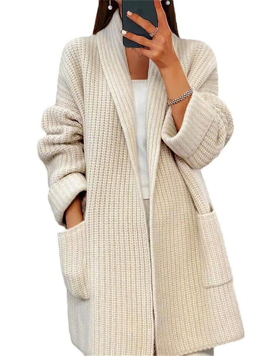 Women's Cardigan Sweater Open Front Ribbed Knit Acrylic Pocket Fall Winter Long Valentine's Day Daily Going out Stylish Casual Soft Long Sleeve Solid Color Pink Camel Beige S M L