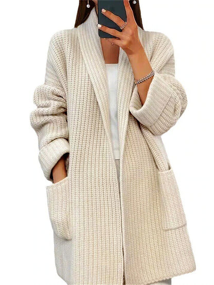 Women's Cardigan Sweater Open Front Ribbed Knit Acrylic Pocket Fall Winter Long Valentine's Day Daily Going out Stylish Casual Soft Long Sleeve Solid Color Pink Camel Beige S M L