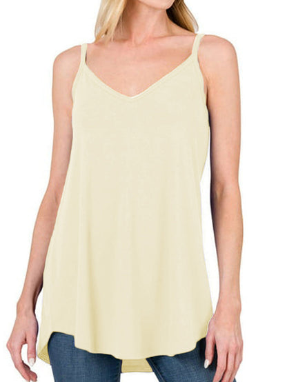 Flowy Apricot V-Neck Tank Top with Spaghetti Straps