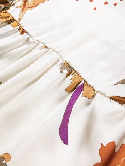 Floral Fantasy V Neck Babydoll Blouse in Multicolor