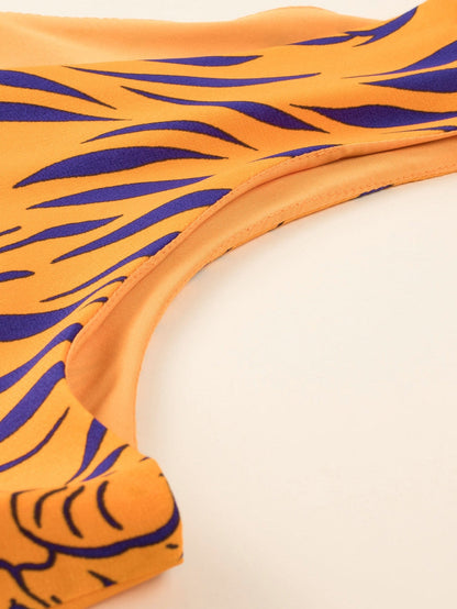 Sunny Plus Size Tiger Stripe V Neck Sleeveless Romper