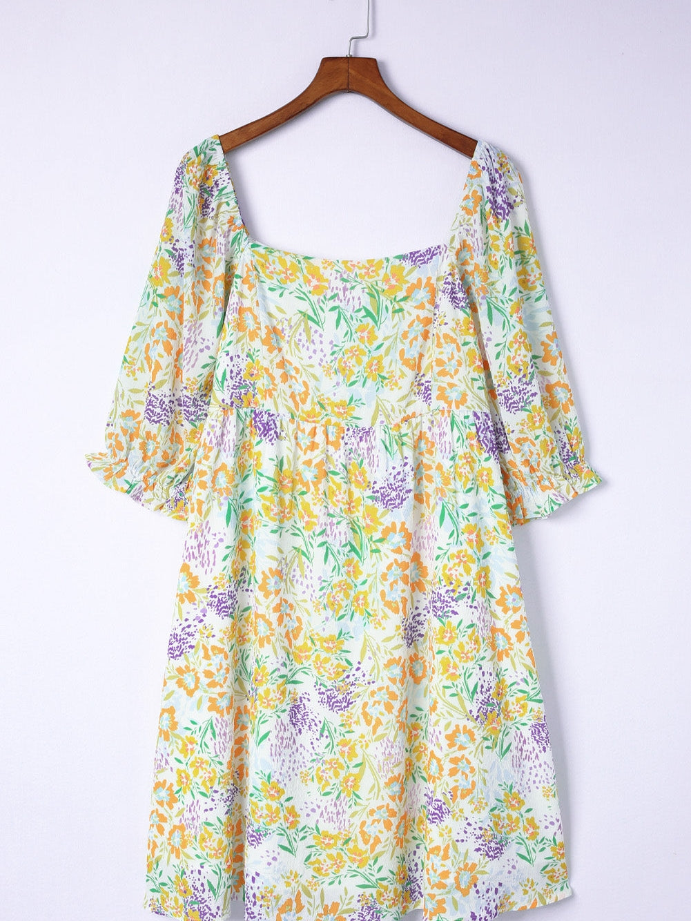 Floral Print Ruffle Sleeve Plus Size Mini Dress