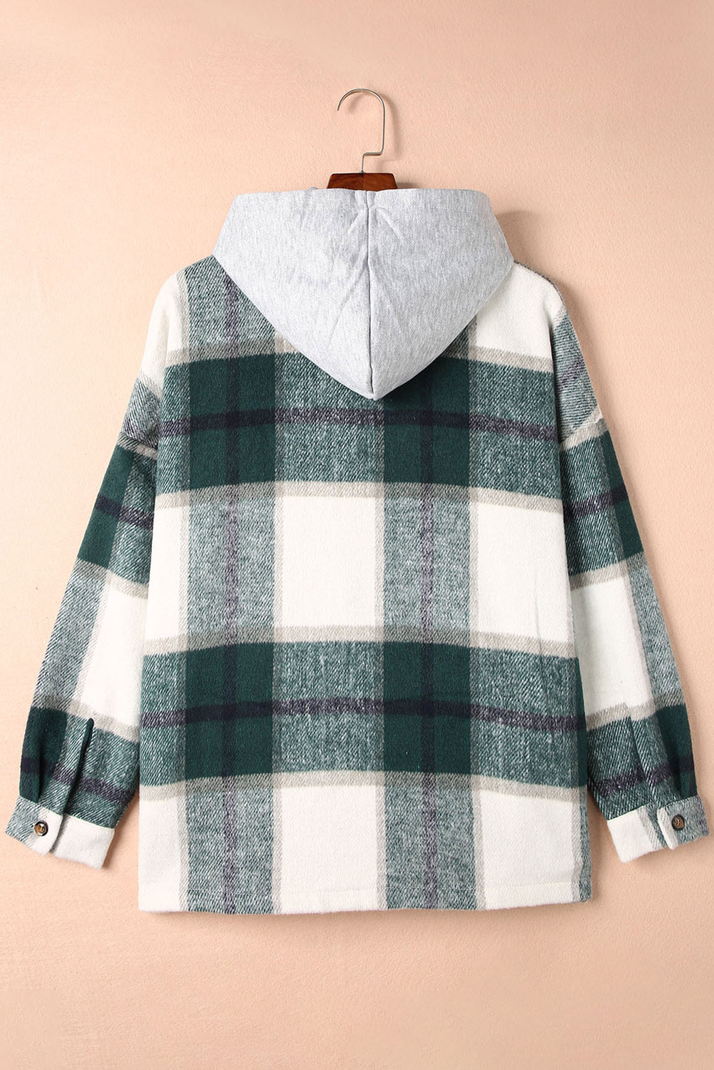 Green Plaid Hooded Button-Up Shacket