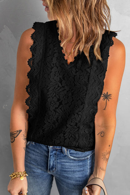 Elegant Black Lace Sleeveless V-Neck Top