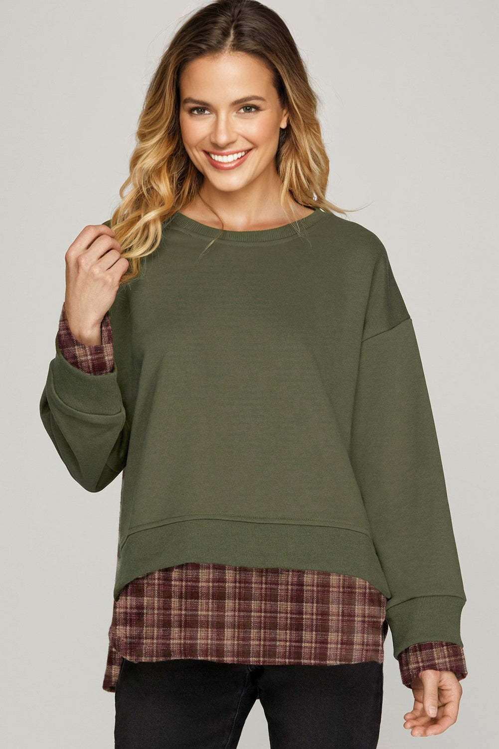 plaid patchwork sweatshirt