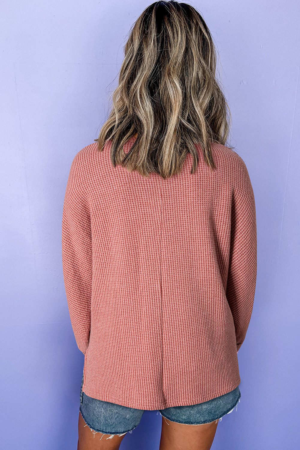 Mineral Red Textured Knit Loose V Neck Tunic Top with Slits