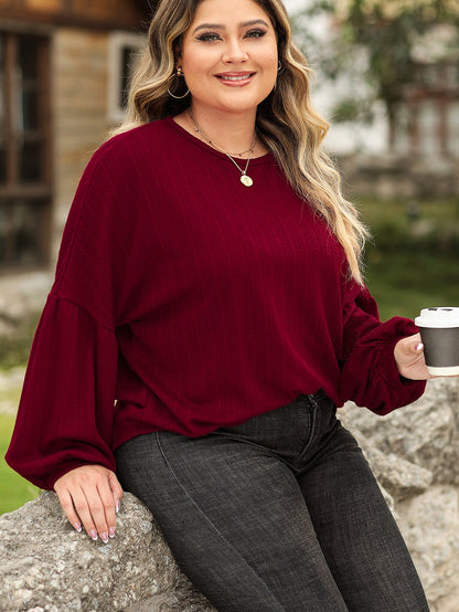 Crimson Dahlia Plus Size Jacquard Knit Bubble Sleeve Top