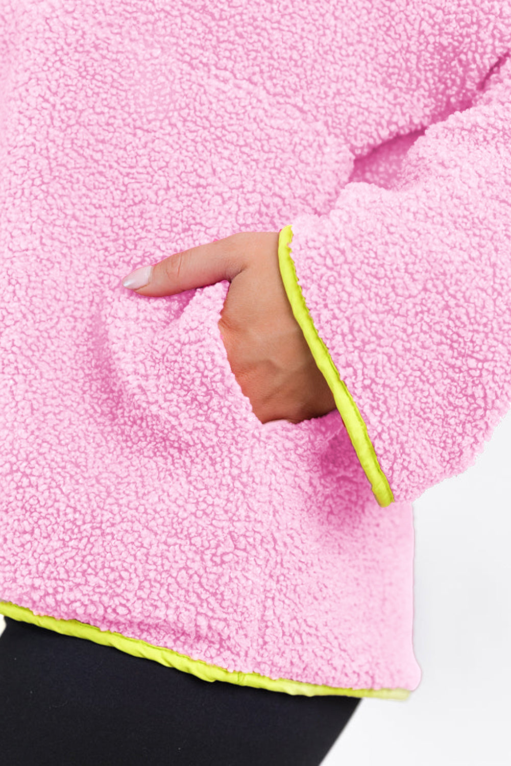 Rose Red Sherpa Half Zip Contrast Trim Pullover Hoodie