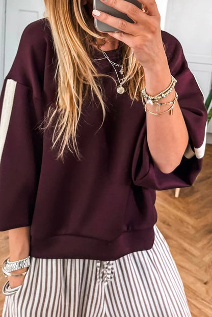 Burgundy Side Stripe Varsity Sweatshirt