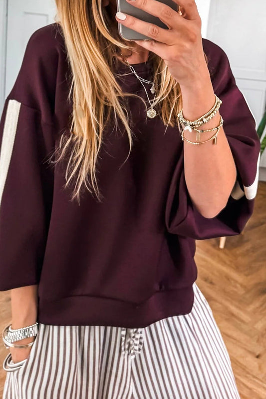 Burgundy Side Stripe Varsity Sweatshirt