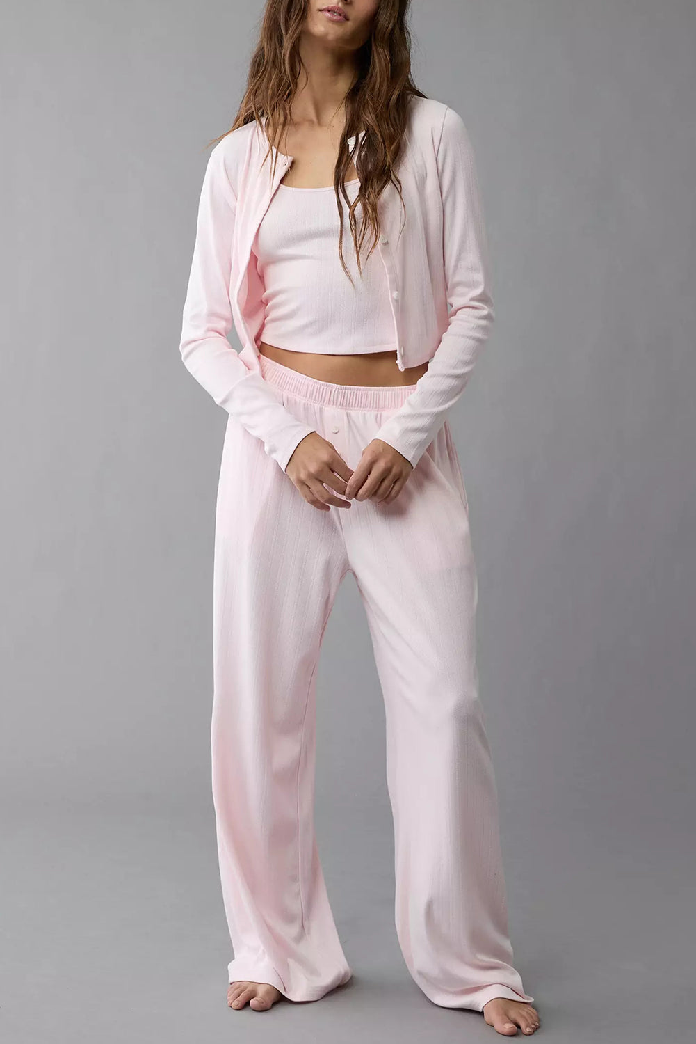 Light Pink 3-Piece Textured Knit Cozy Lounge Set